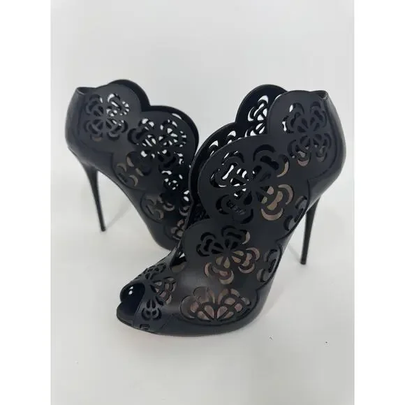 Alexander McQueen Black Laser-Cut Stiletto Ankle Boots Size 41 us10 (shoe100thri - Picture 2 of 8